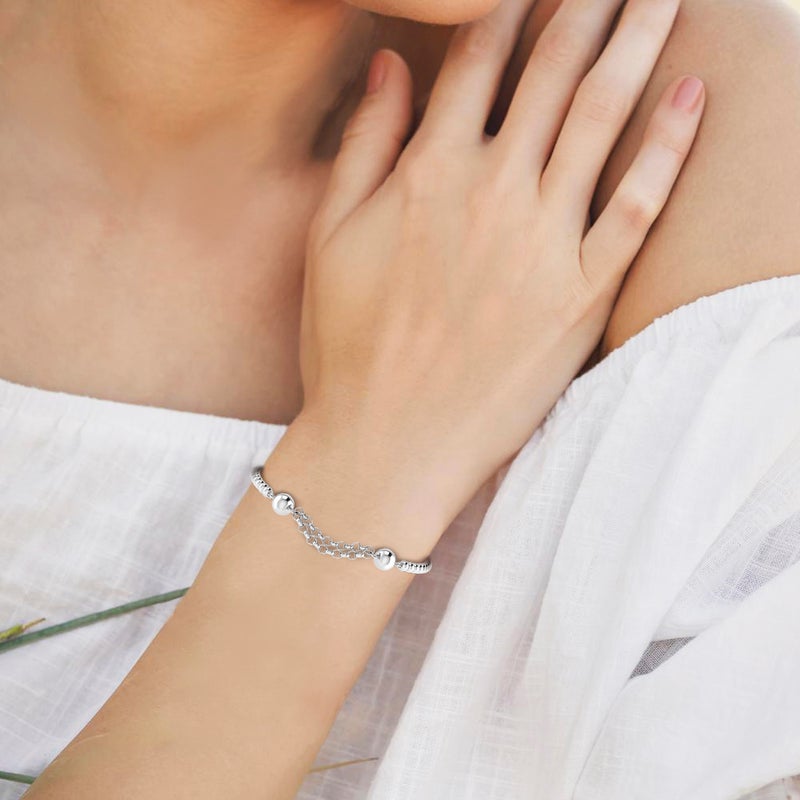 Waves by L'azurde Small Beads Chain Bracelet In Silver - Image 2